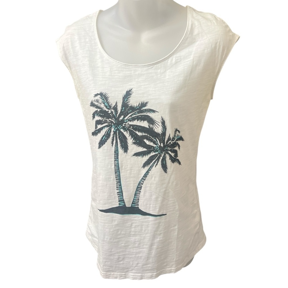 Garnett hill Ivory Sleeveless tank top with graphic palm trees embroidery XS